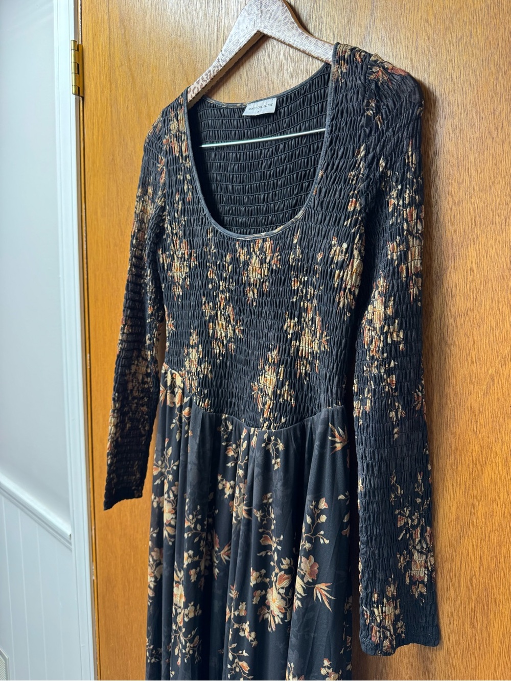 Worth Collective Honor Long Sleeve Maxi Dress Dark Floral Pattern Black Medium - Picture 7 of 12